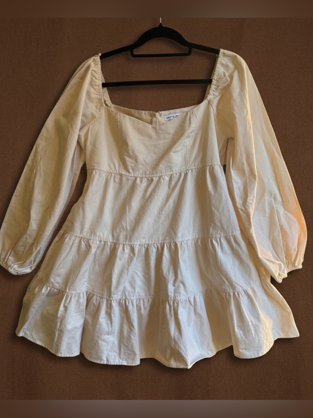 Cream Tiered Puff-Sleeve womens Dress